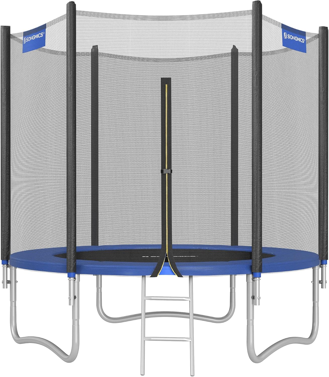 SONGMICS Trampolin Outdoor Ø 244cm, rundes Gartentrampolin mit Randabdeckung, mit Sicherheitsnetz, mit Leiter und gepolsterten Stangen