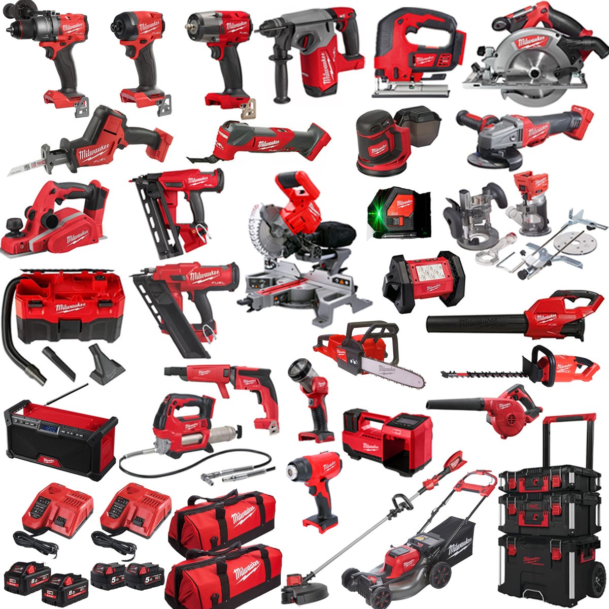 MILWAUKEE MILKIT30A POWER TOOL KIT 2-18V-5AH + 2-18V-HB8 REDLITHIUM BATTERIES 30PCE