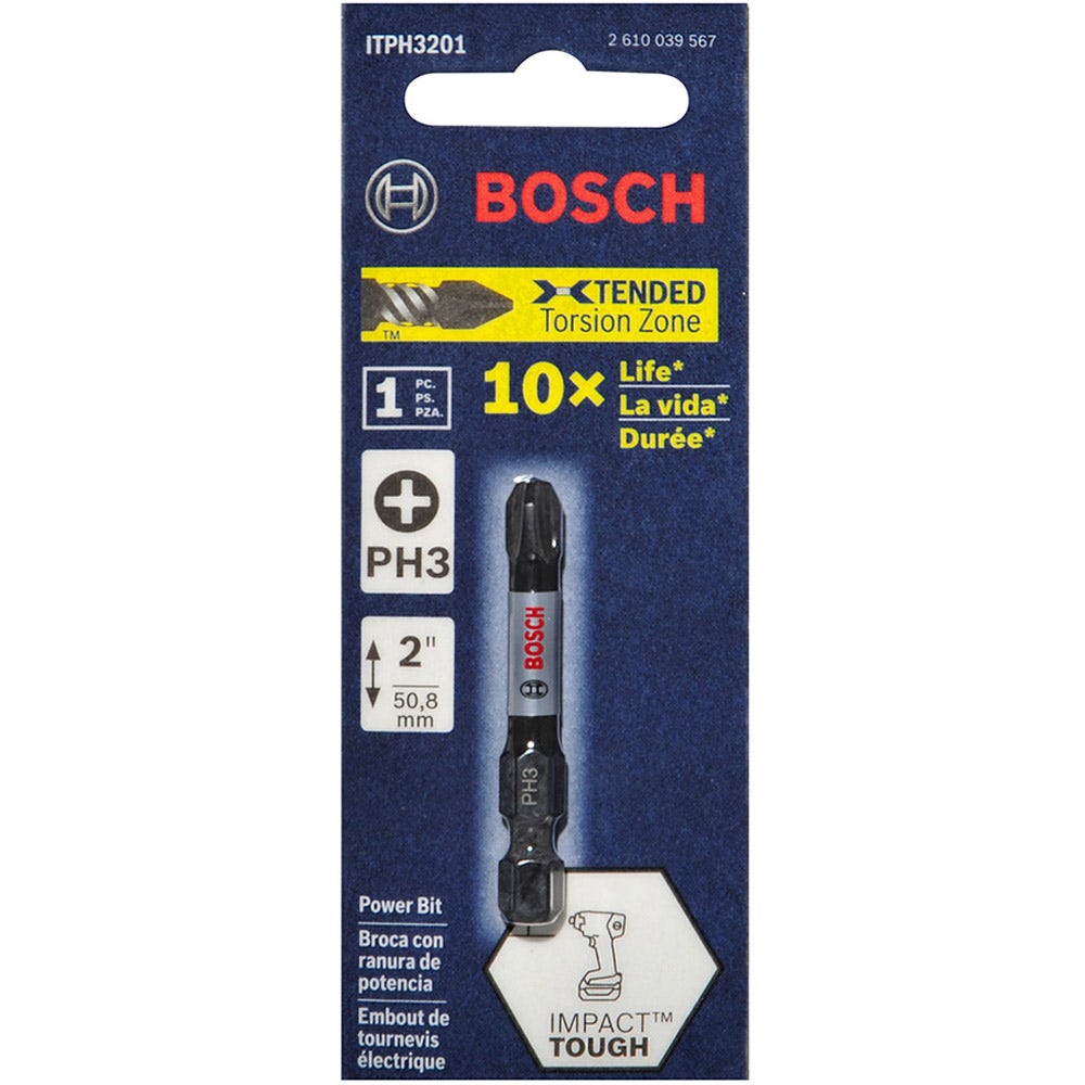 BOSCH PH3 x 50mm Phillips Power Screwdriver Bit - IMPACT TOUGH