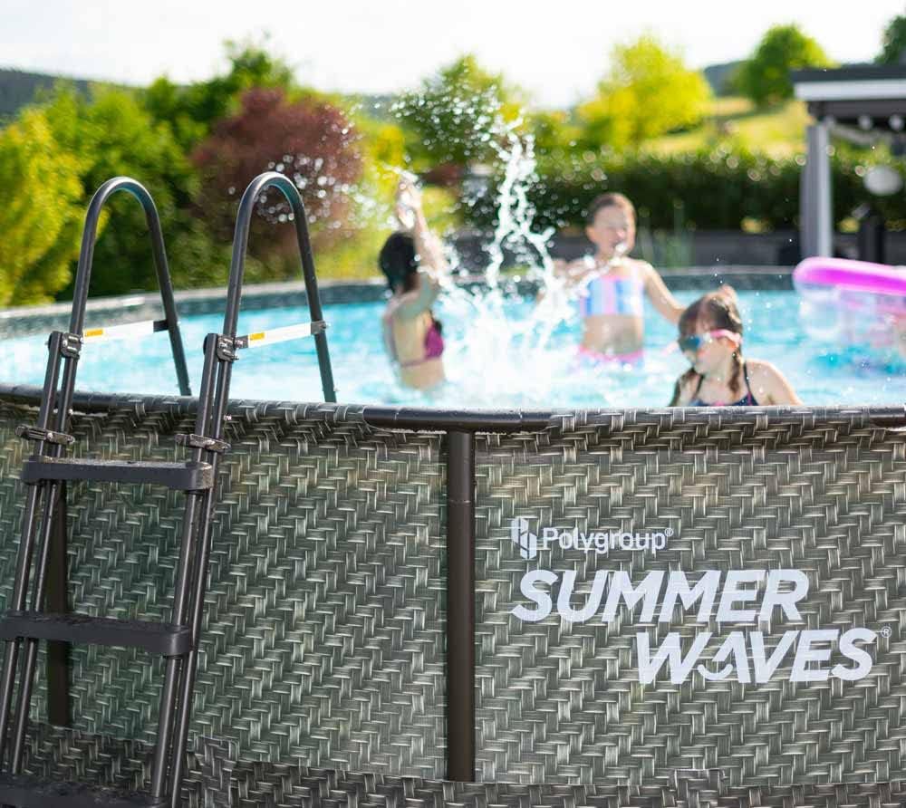 Summer Waves Frame Pool Complete Set | Round 488 x 122 cm Rattan Look Grey