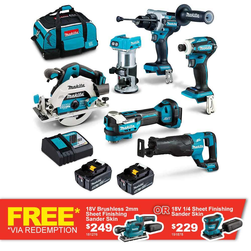 MAKITA 18V Brushless 6 Piece 2 x 5.0Ah Combo Kit DLX6120TX1
