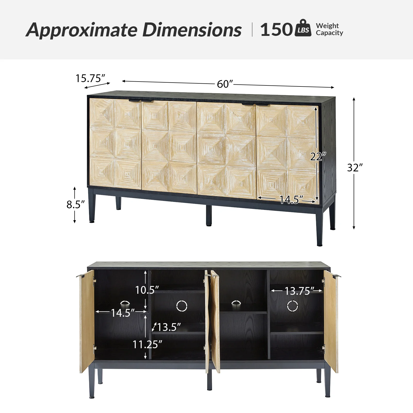Kamu 60 Wide 4-Door Modern Style Sideboard