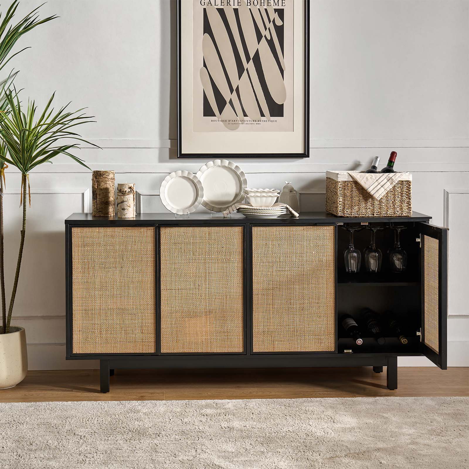 Otmar 63¡° Wide Natural Rattan Mesh Multi-Purpose Sideboard