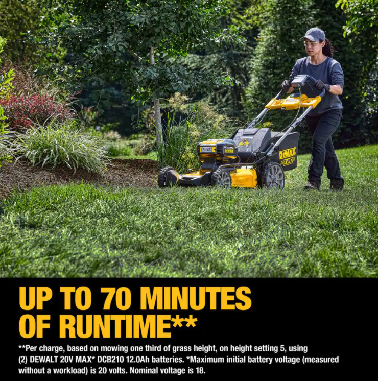 DEWALT 21 in. 20-Volt Cordless Electric Manual Walk Behind Self Propelled Mower with Two 12 Ah Flexvolt Batteries and Charger