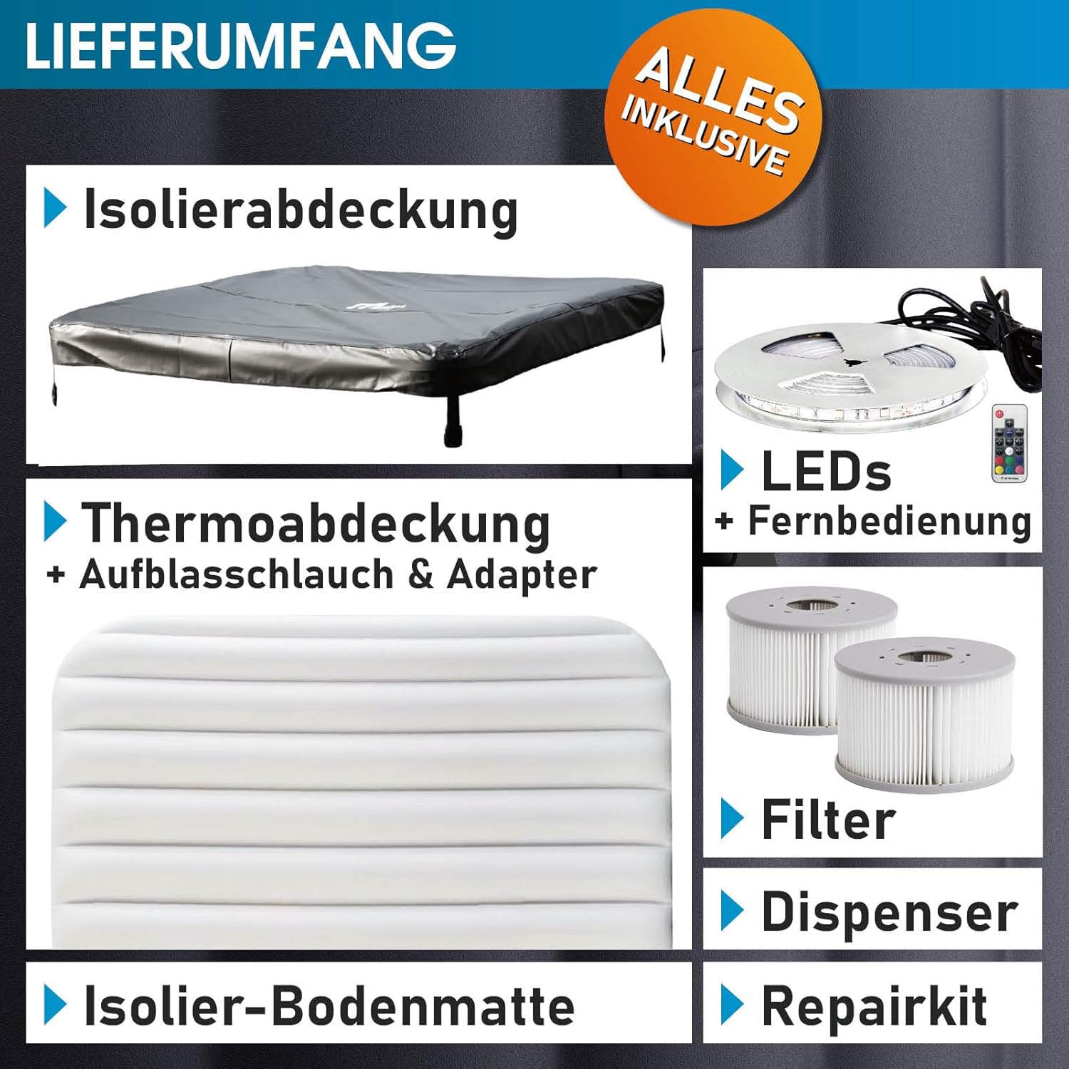 BRAST® Whirlpool MSpa Oslo Plus XXL with Fixed Outer Wall LED Lighting 20 Adjustable Colours for 6 People 180 x 180 x 65 cm