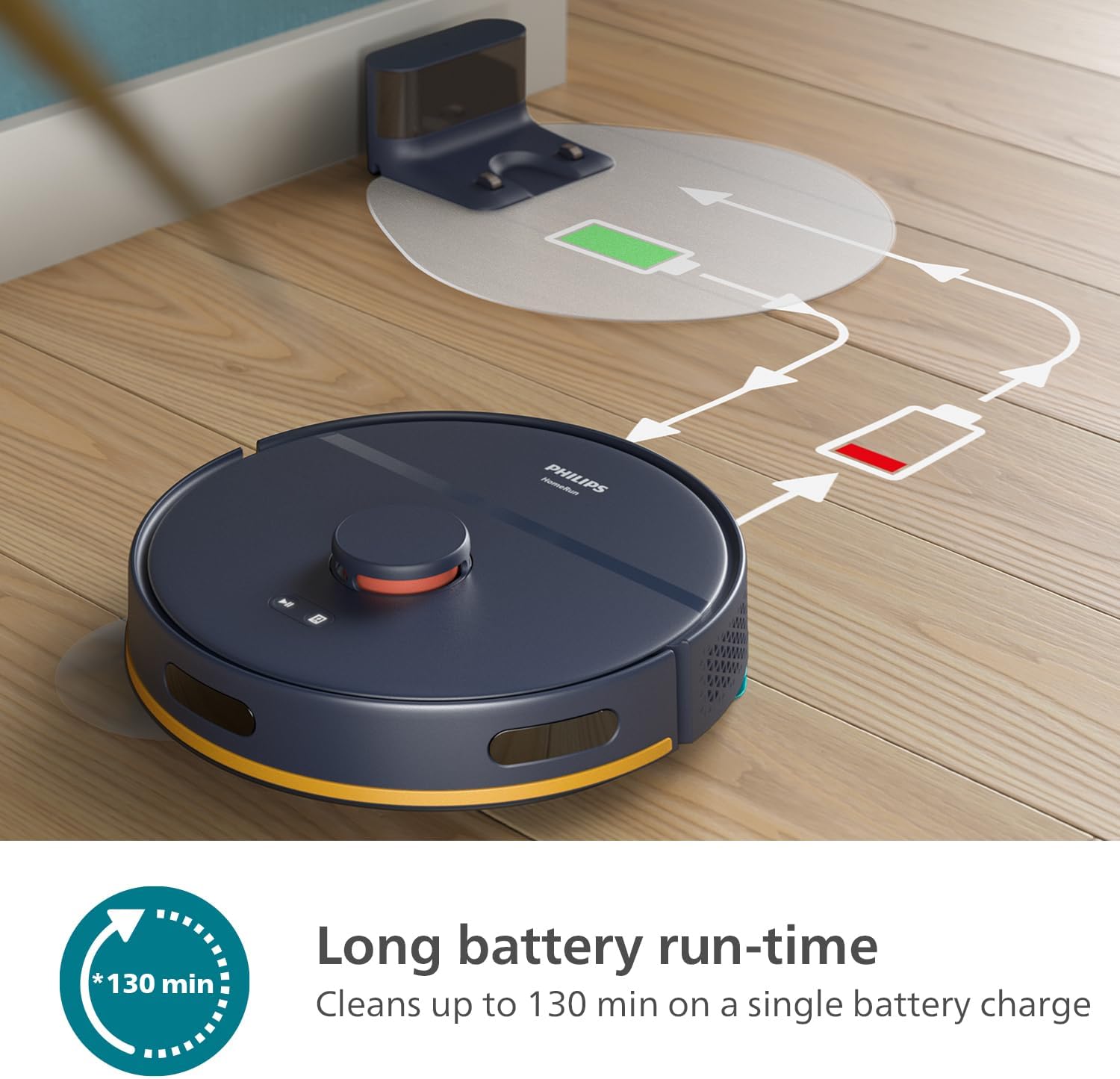 Philips HomeRun 2000 Series: 2-in-1 robot vacuum cleaner and mop, suction power 2700 Pa, run time 130 minutes, laser navigation, carpet enhancement, app control, white (XU2000/20)