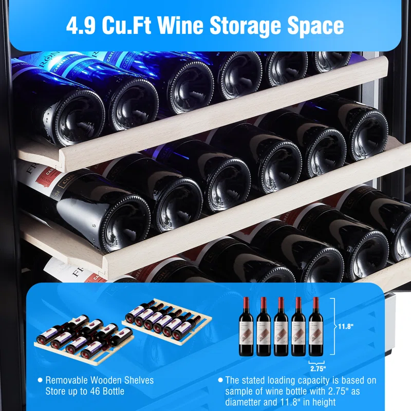 Kalamera Dual Zone 23.5'' 46 Bottle Wine Refrigerator with Reversible Door