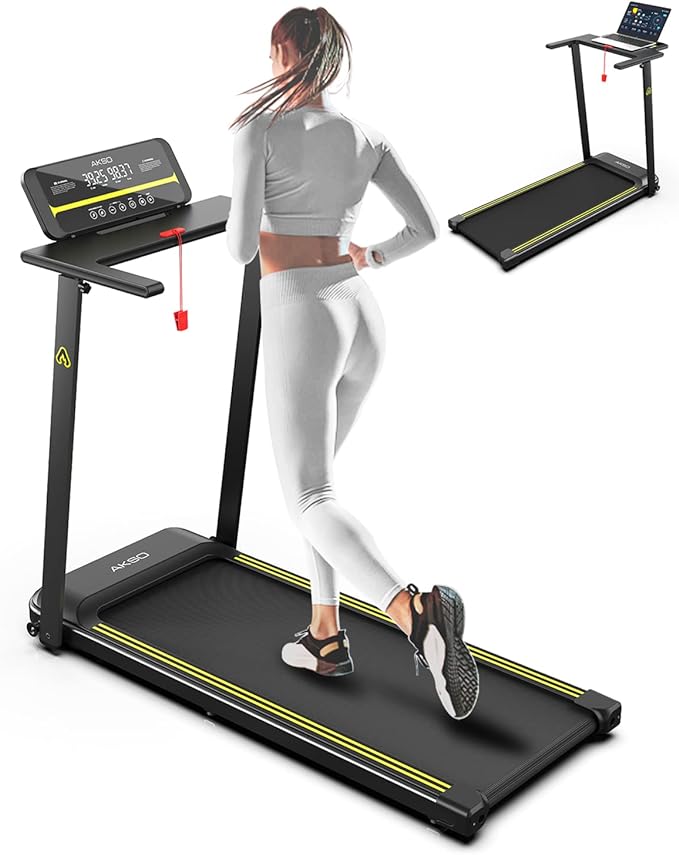 Folding Treadmill Desk Workstation, AKSO Foldable Treadmill 300lb Capacity, Portable Mini Treadmills for Home Office with Smart APP, Adjustable LCD Display, Easy to Fold Compact Treadmill