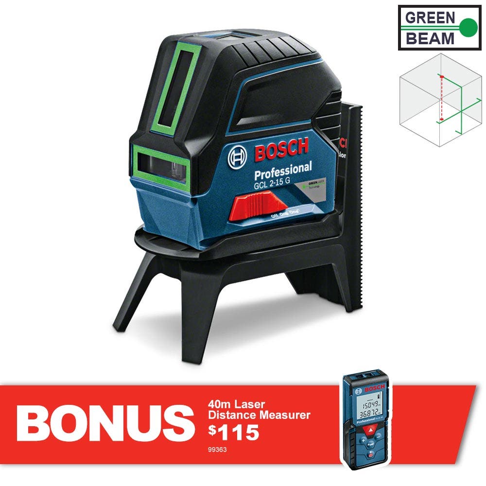 BOSCH Cross Line Laser Level with Plumb Green Beam GCL2-15G 0601066J00