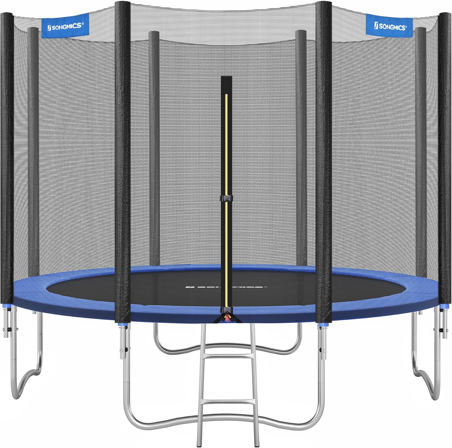 SONGMICS Trampolin Outdoor Ø 305 cm, rundes Gartentrampolin mit Randabdeckung, mit Sicherheitsnetz, mit Leiter und gepolsterten Stangen
