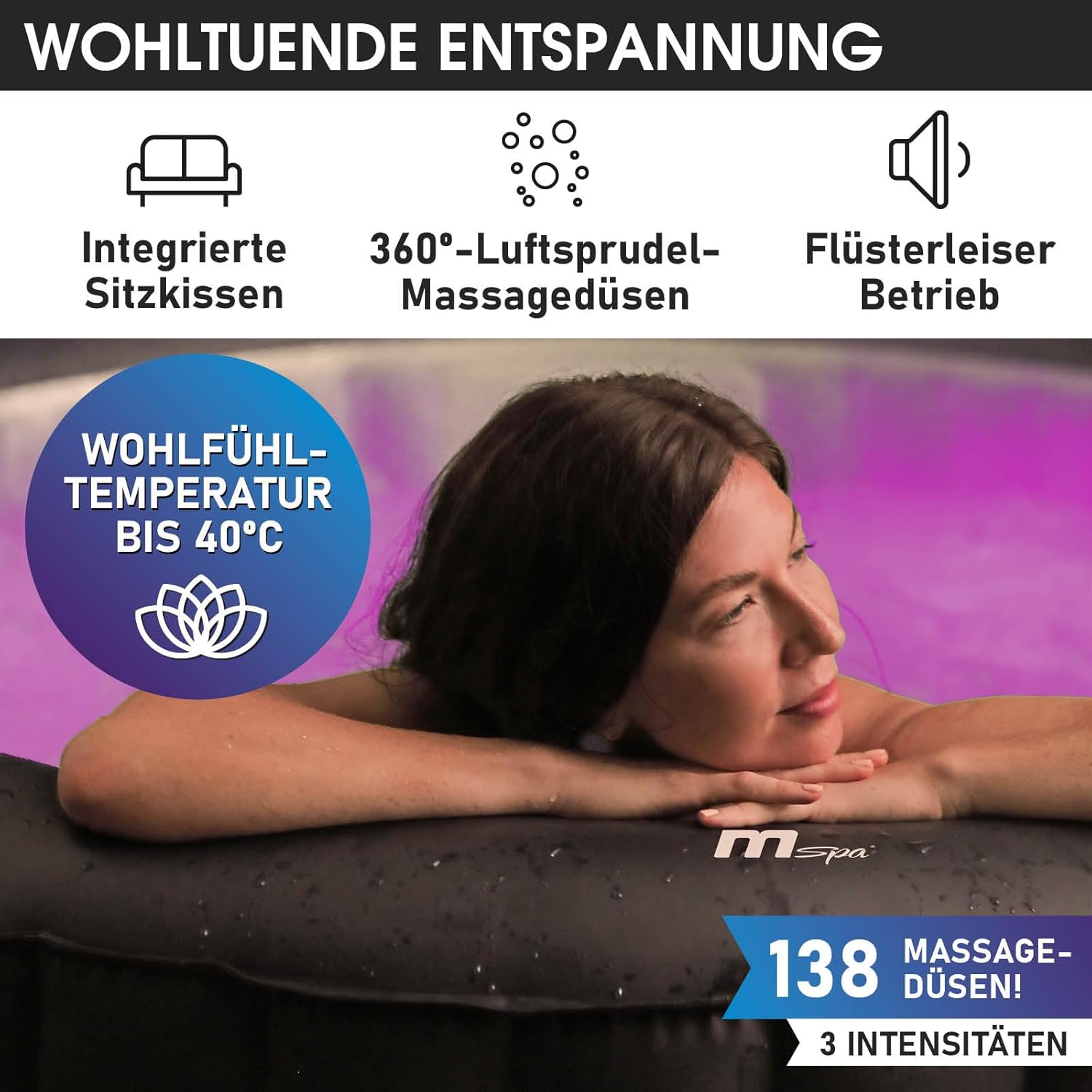 BRAST® Aurora Inflatable Whirlpool MSpa | 4-8 People | Many Models Round and Square | Diameter 125-224 cm