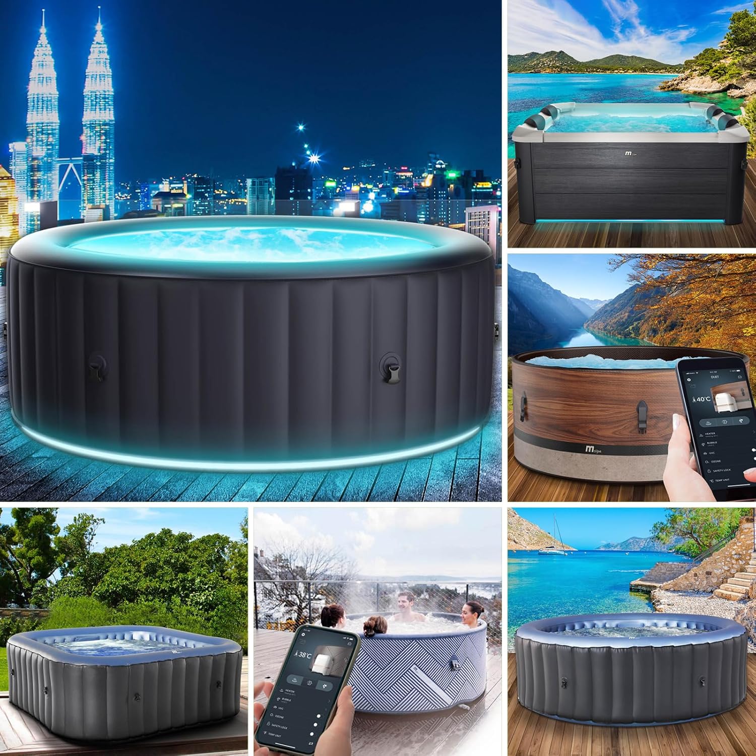 BRAST® Aurora Inflatable Whirlpool MSpa | 4-8 People | Many Models Round and Square | Diameter 125-224 cm