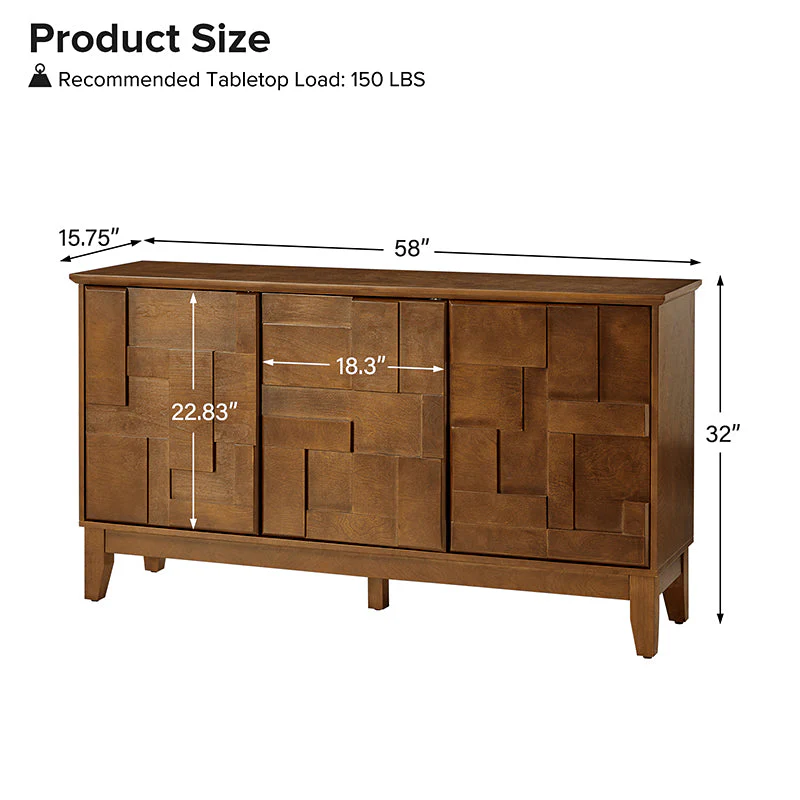 Veitin Modern 3-Door Sideboard with Adjustable Shelf