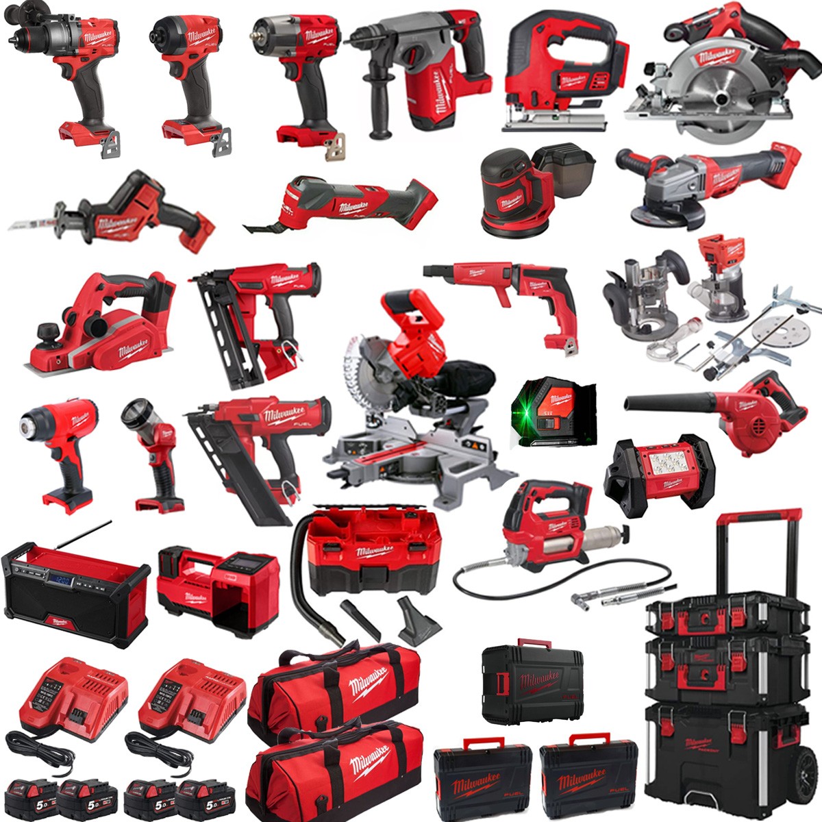 MILWAUKEE MILKIT25A POWER TOOL KIT 4 X 18V X 5AH REDLITHIUM BATTERIES 25PCE