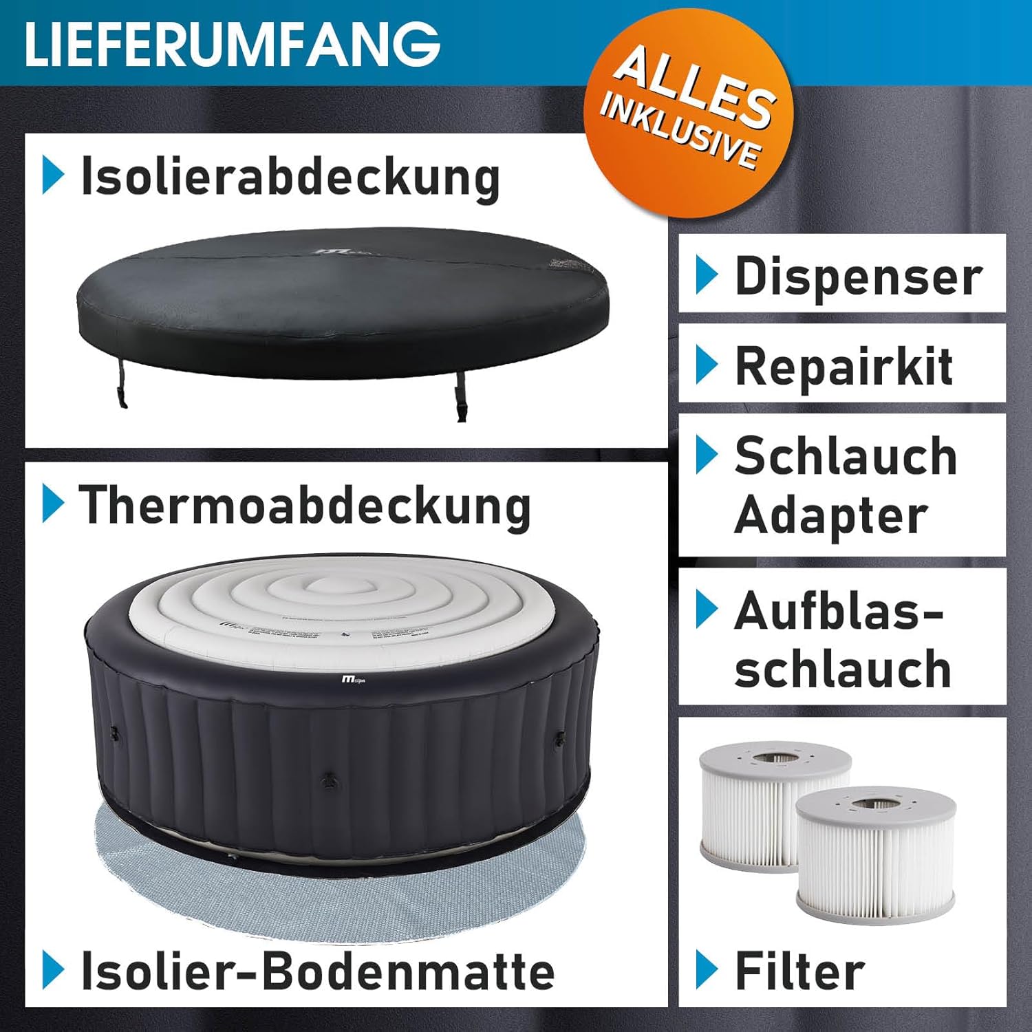 BRAST® Aurora Inflatable Whirlpool MSpa | 4-8 People | Many Models Round and Square | Diameter 125-224 cm