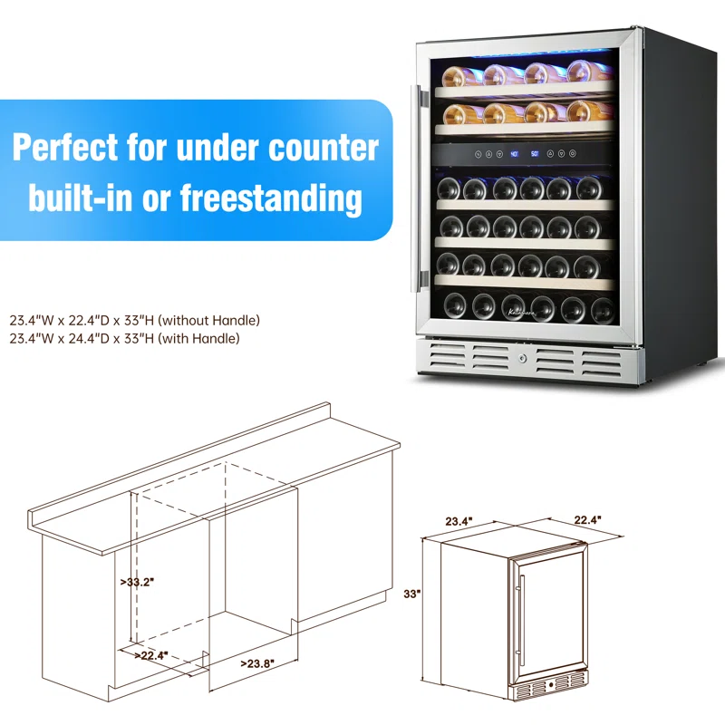 Kalamera Dual Zone 23.5'' 46 Bottle Wine Refrigerator with Reversible Door