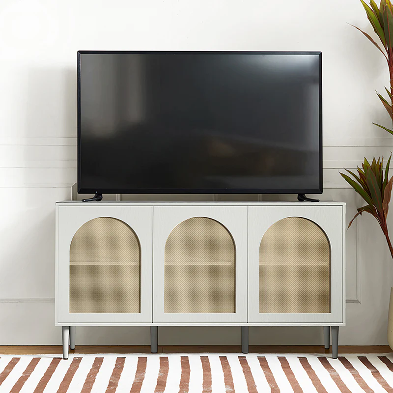 Posey 56 Wide Wood and Rattan Kacie Modern Sideboard