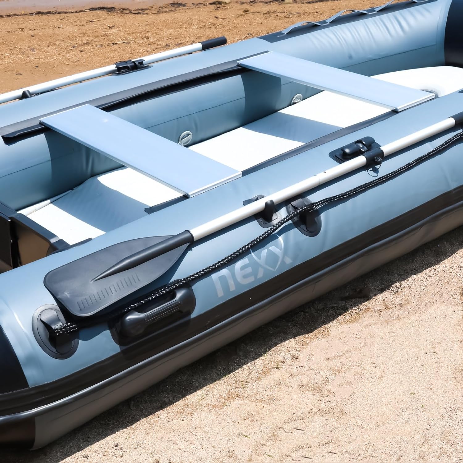 NEXX Professional Inflatable Boat 330 cm with Air Bottom with Carry Bag, 2 Paddles and Repair Kit Light Grey