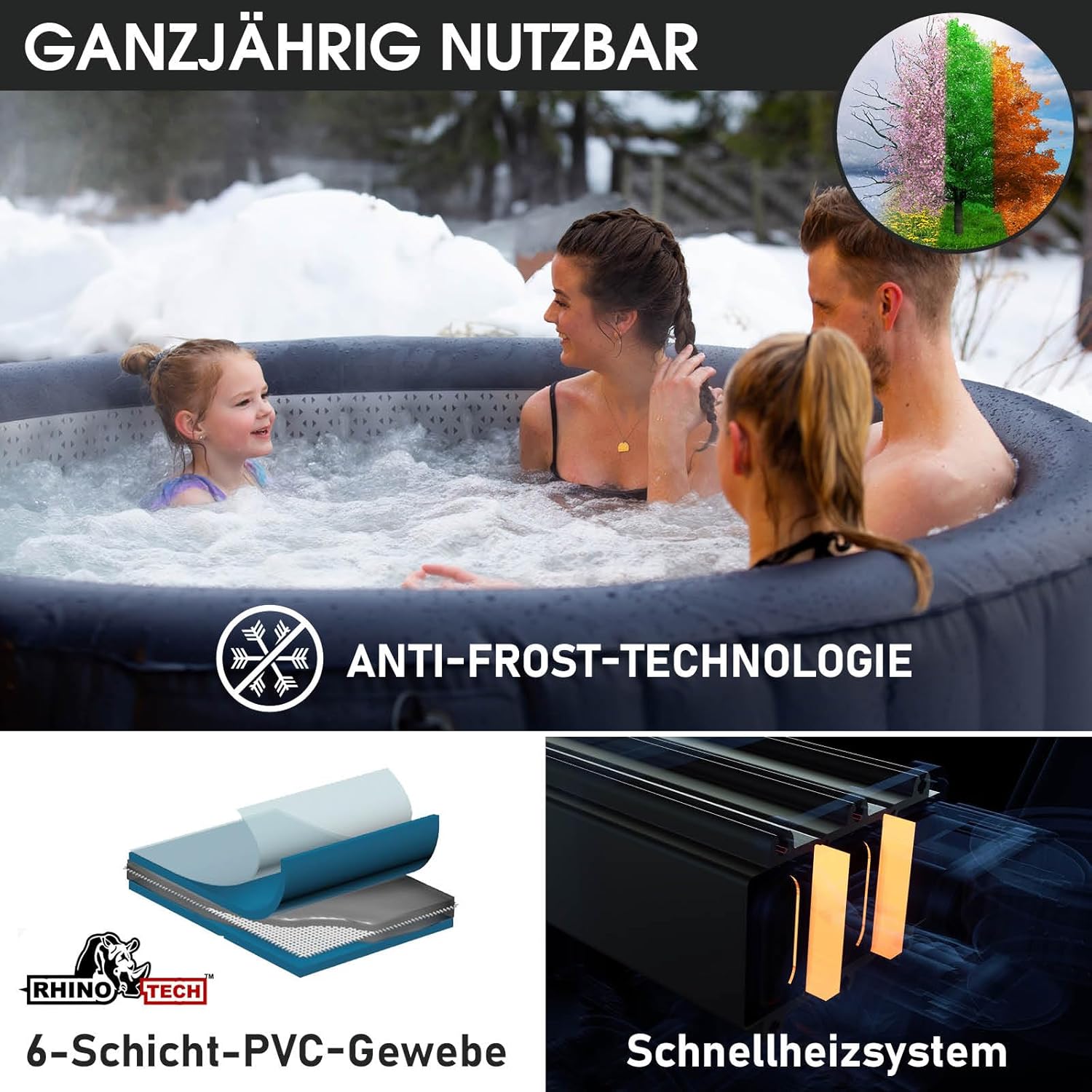 BRAST® Aurora Inflatable Whirlpool MSpa | 4-8 People | Many Models Round and Square | Diameter 125-224 cm