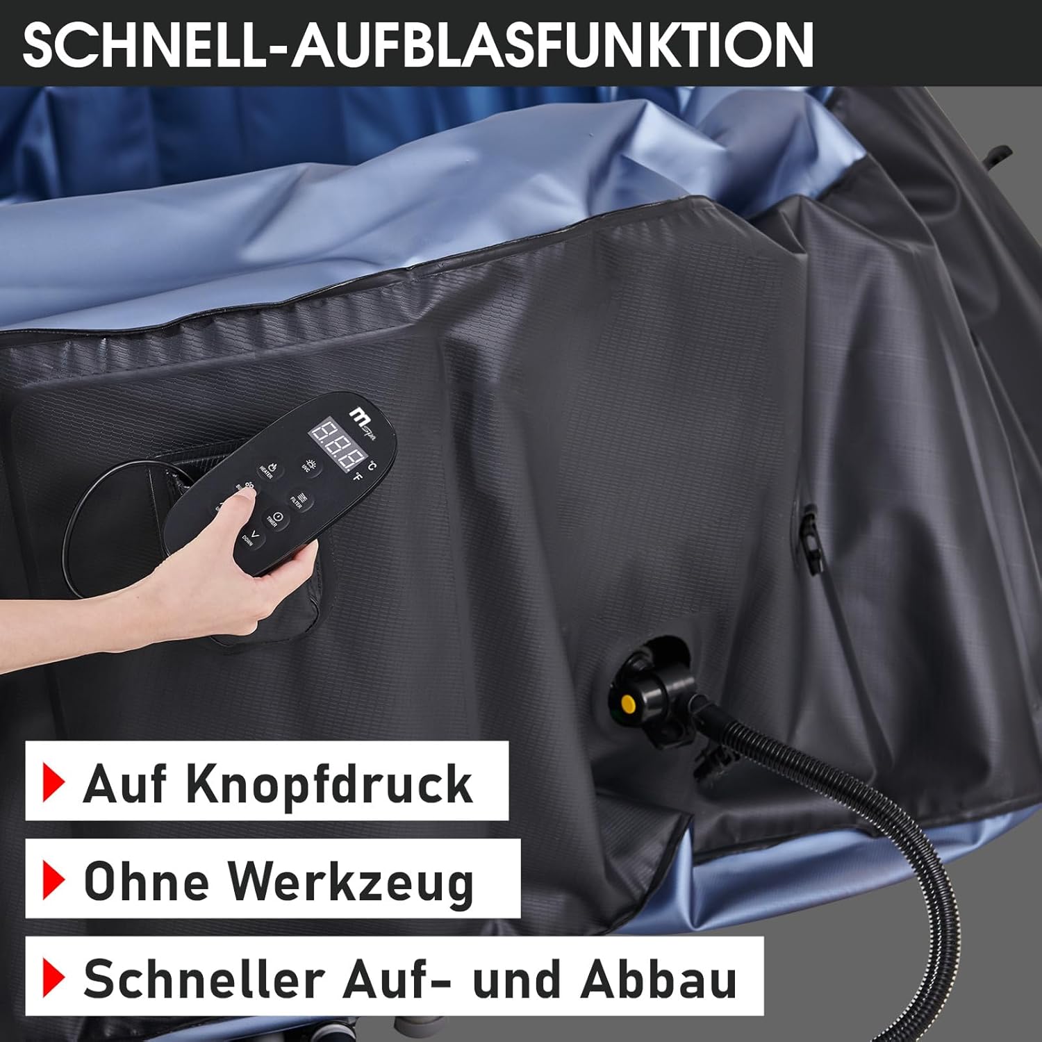 BRAST® MSpa Inflatable Whirlpool, 4-8 People, Many Models, Round and Square, Diameter 125-224 cm, Indoor, Outdoor Pool, Up to 144 Massage Jets, Includes Inflation Function Cover, Timer Heating, Bergen