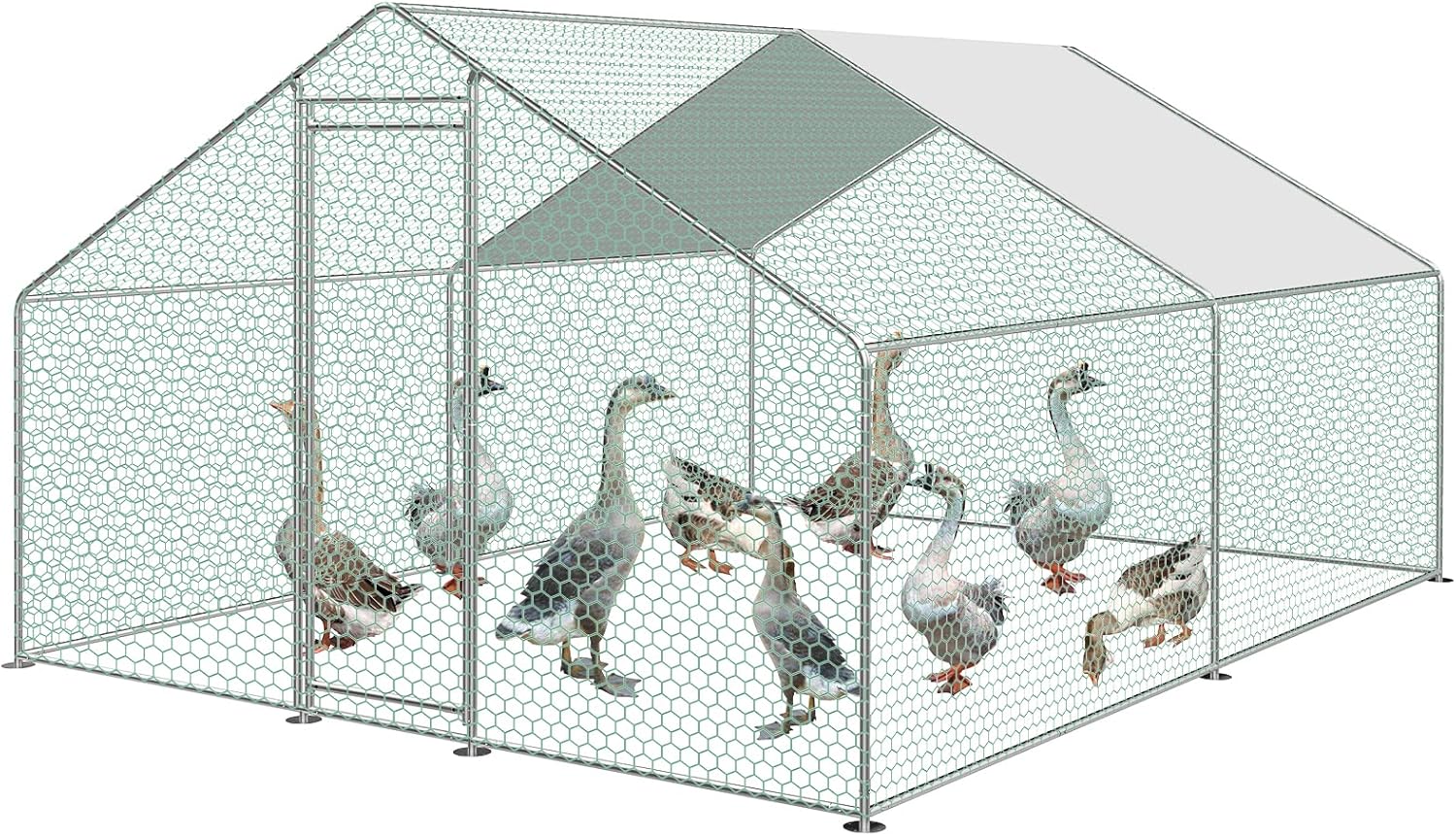 Sonnewelt Freilaufgehege 3x4x2m Hühnerstall Verzinkter Stahl Kleintierstall Hühnerhaus Dach Geflügelstall mit Sonnenschutzdach und Tür für Haustierkäfig Hühnerkäfig Vogelkäfig Kleintiere Pflanzen