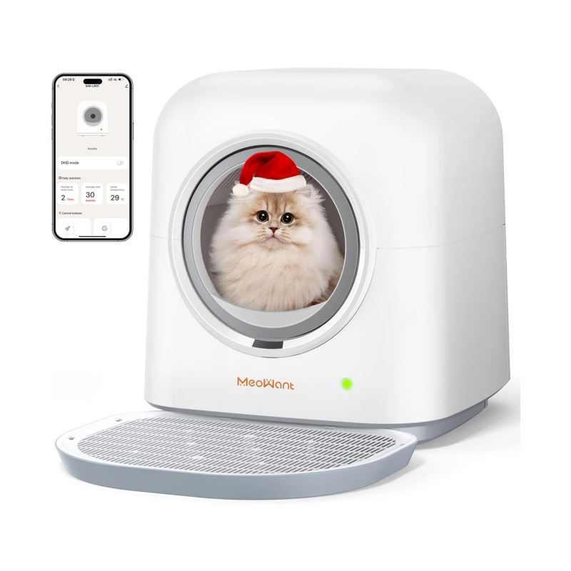 MeoWant Self Cleaning Cat Litter Box, Fully Enclosed Automatic Litter Box for Multi Cats, Ultra-Safe/APP Control/Odor Removal Smart Cat Litter Box with Mat & Liner
