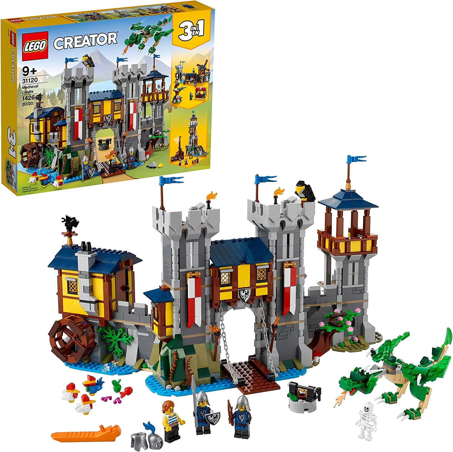 LEGO Creator 3in1 Medieval Castle 31120 Building Toy Set for Kids, Boys, and Girls Ages 9+ (1,426 Pieces)