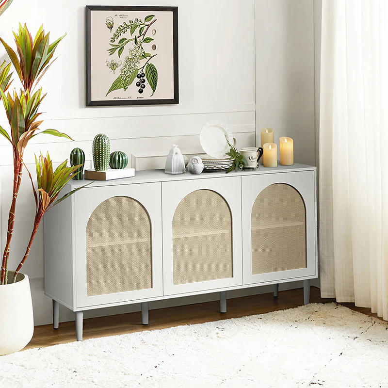 Posey 56 Wide Wood and Rattan Kacie Modern Sideboard
