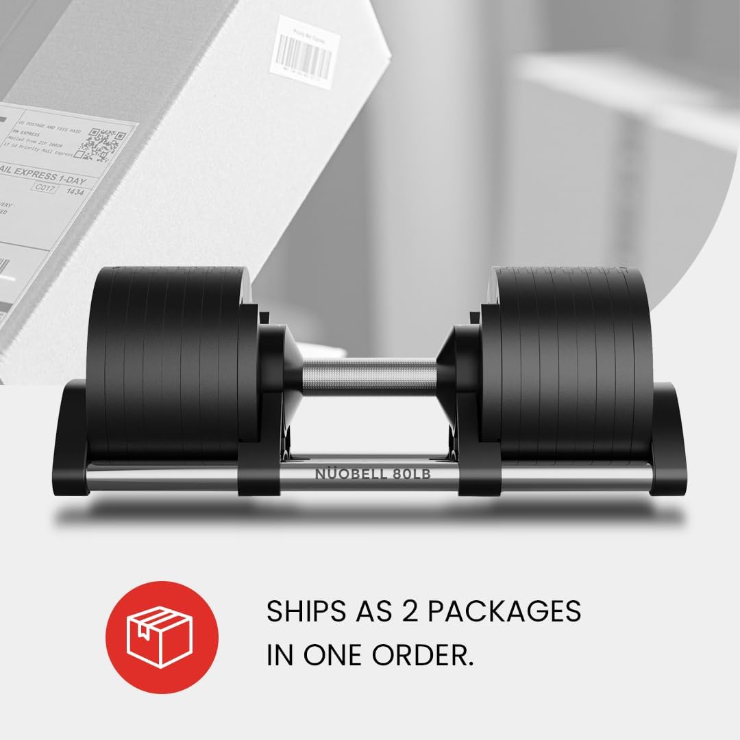 NUOBELL Adjustable Dumbbells Pair 5-80 lbs : the Adjustable Dumbbell Set to Replace 16 Sets of Dumbbells.