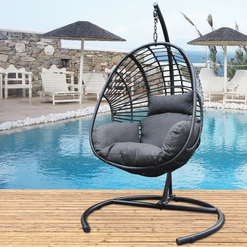 Hammock Wicker Swing Egg Chair Outdoor Backyard or Indoor With Stand Rain Cover Included