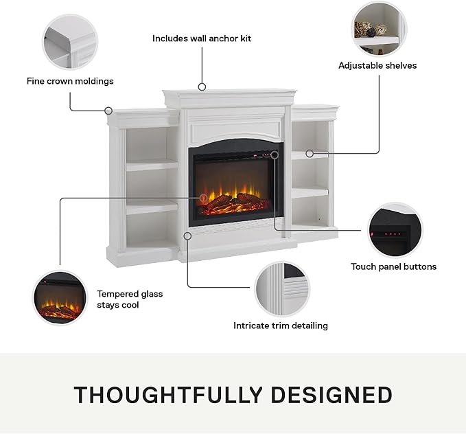 Ameriwood Home Lamont Mantel Electric Fireplace with Bookshelves