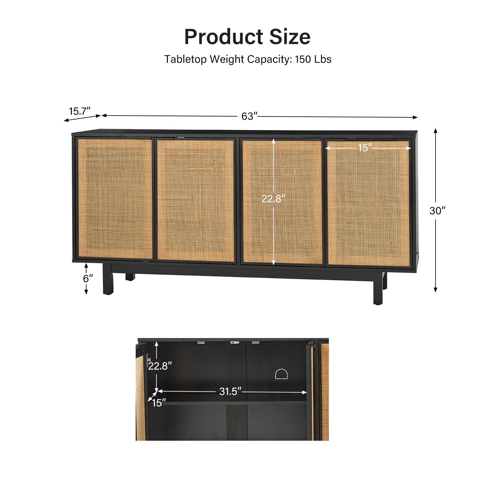 Otmar 63¡° Wide Natural Rattan Mesh Multi-Purpose Sideboard