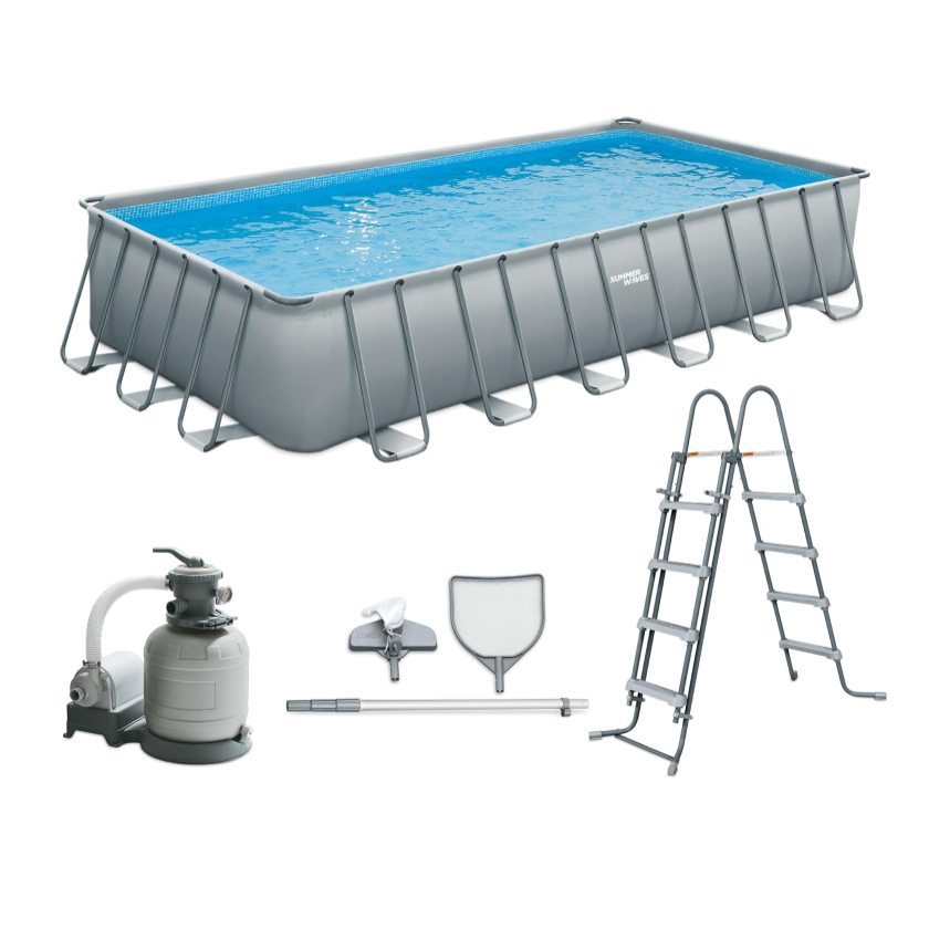 Summer Waves Frame Pool Complete Set, Rectangular 732 x 366 x 132 cm, Grey