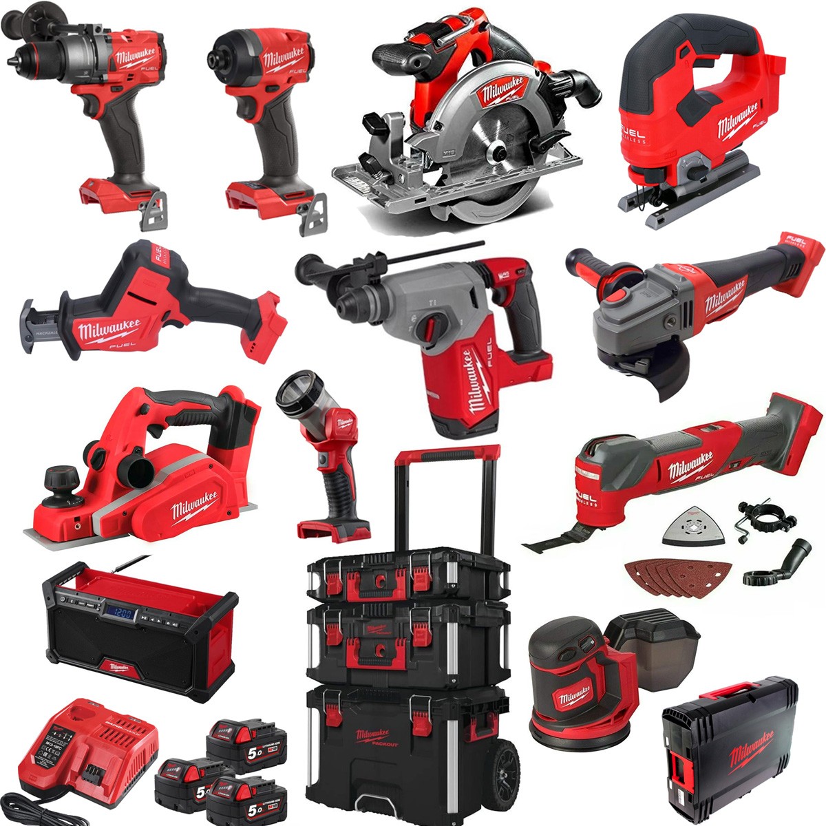 MILWAUKEE MILKIT12A POWER TOOL KIT 3 X 18V X 5AH REDLITHIUM BATTERIES 12PCE