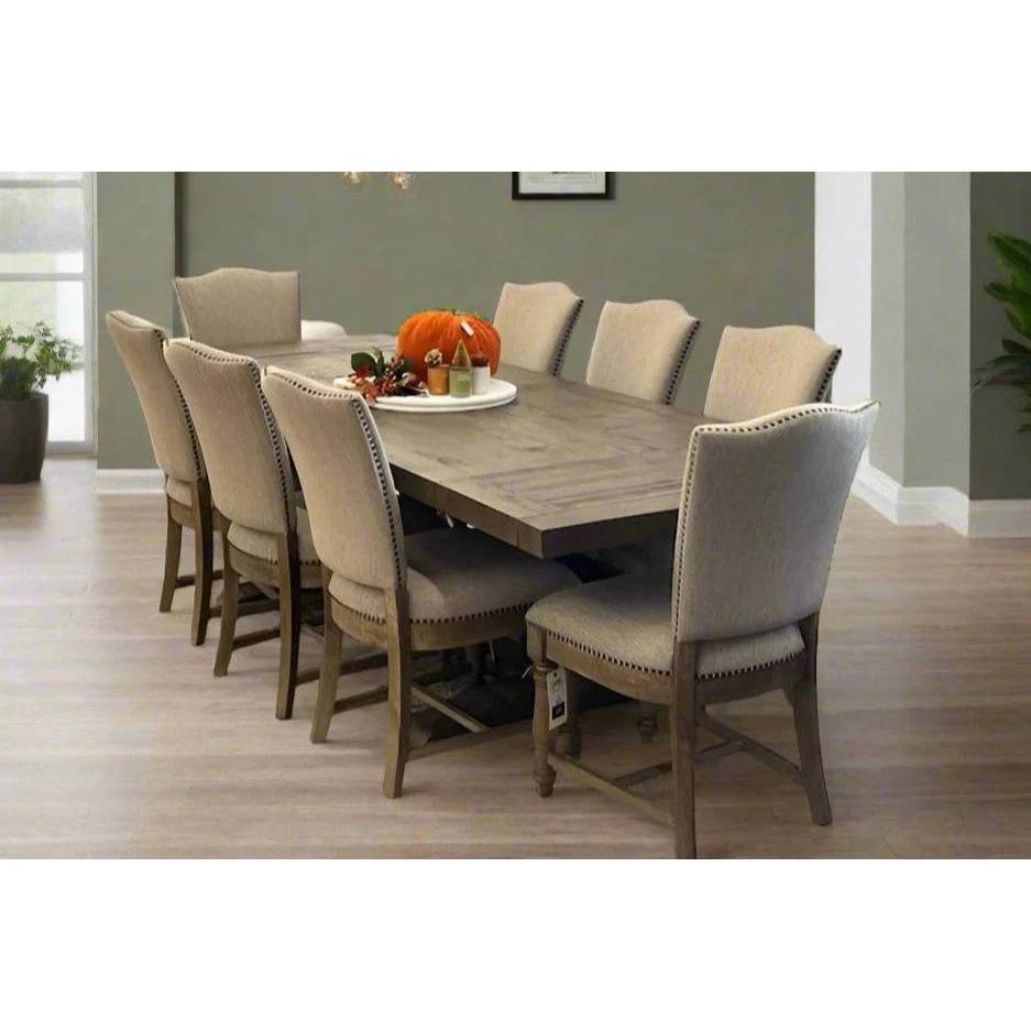 Caleb 7pc Dining Set (94 Reclaimed Pine Table +6 Upholstered Chairs)