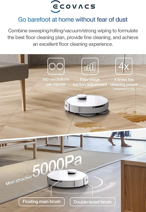 ECOVACS DEEBOT T10 OMNI Robot Vacuum and Mop Combo, Auto Self-Emptying, Auto Mop Cleaning, Hot Air Drying, 5000Pa Suction, OZMO TURBO Deep Mopping with Precision Mapping and Obstacle Avoidance