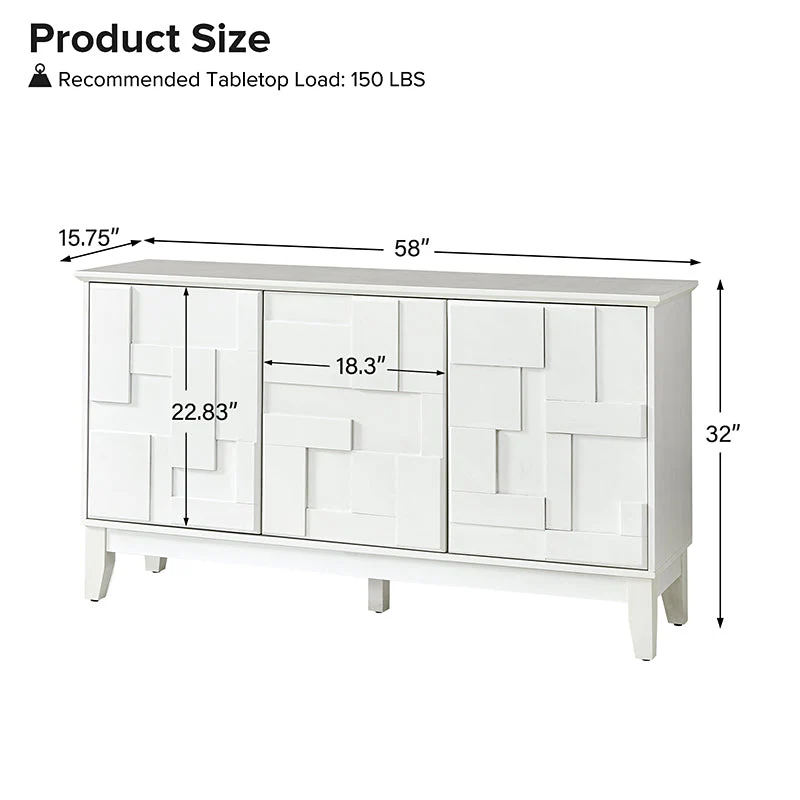 Veitin Modern 3-Door Sideboard with Adjustable Shelf