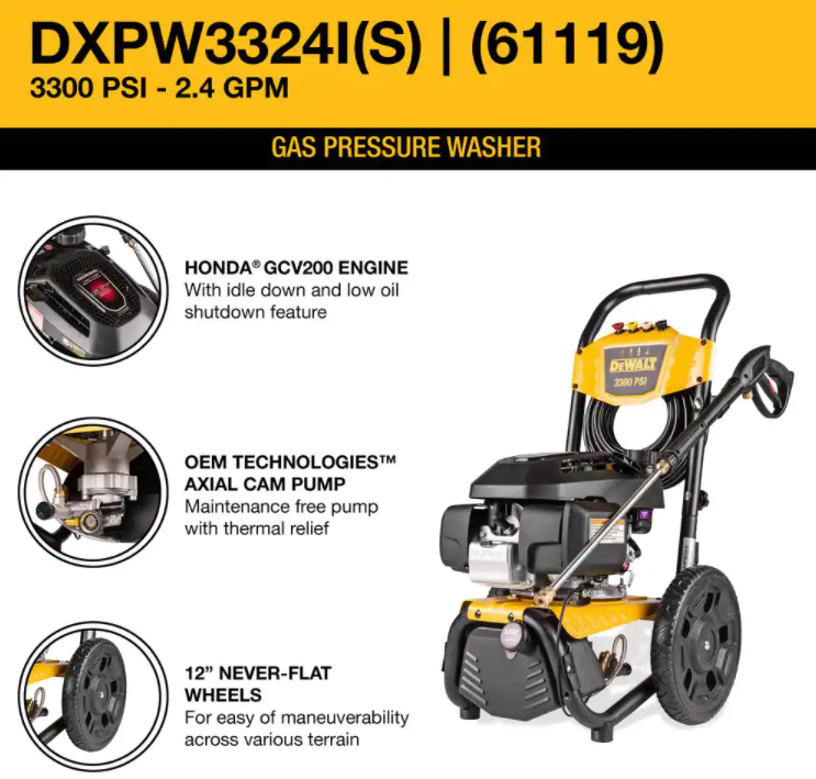 DEWALT 3300 PSI 2.4 GPM Gas Cold Water Pressure Washer with HONDA GCV200 Engine