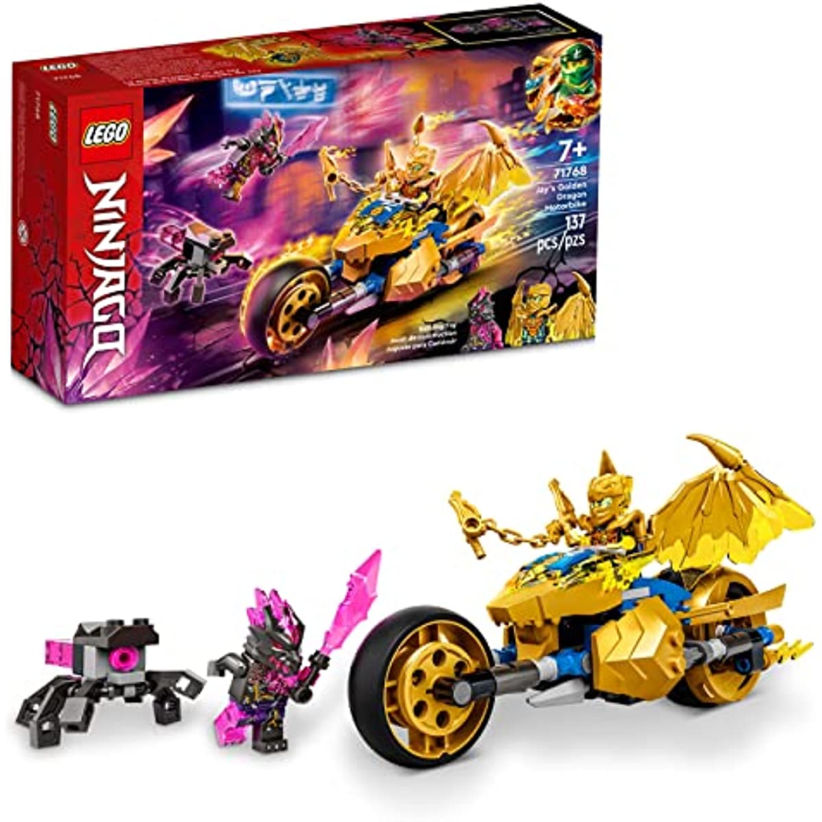 LEGO NINJAGO Jay’s Golden Dragon Motorbike 71768 Ninja Building Toy Set for Boys, Girls, and Kids Ages 7+ (137 Pieces)