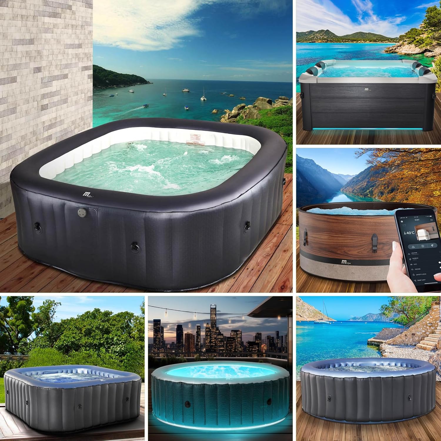 BRAST® MSpa Inflatable Whirlpool, 4-8 People, Many Models, Round and Square, Diameter 125-224 cm