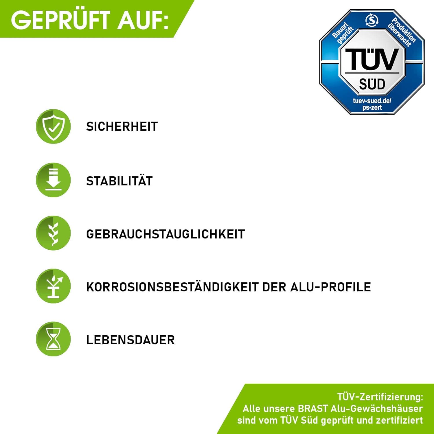BRAST Aluminium Greenhouse with Base 190 x 190 x 195 cm, TÜV Tested, 6 mm Hollow Chamber Panels, Rustproof/Weatherproof/Temperature-Resistant