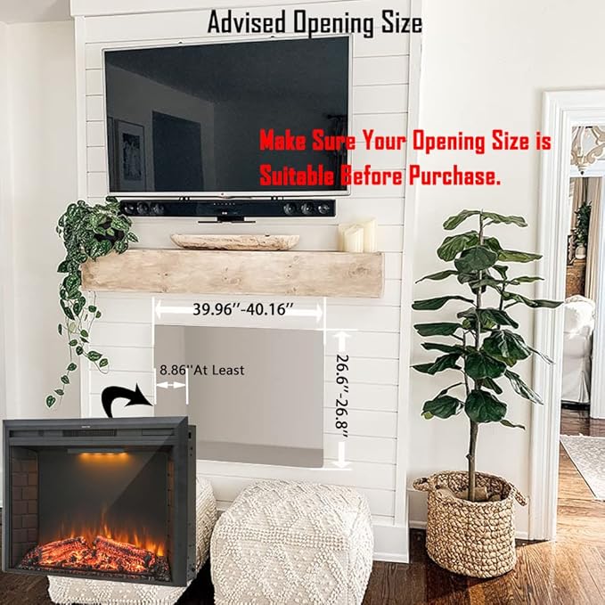 Masarflame 43'' Electric Fireplace Insert, Retro Recessed Fireplace Heater with Fire Cracking Sound, Remote Control & Timer, 750/1500W