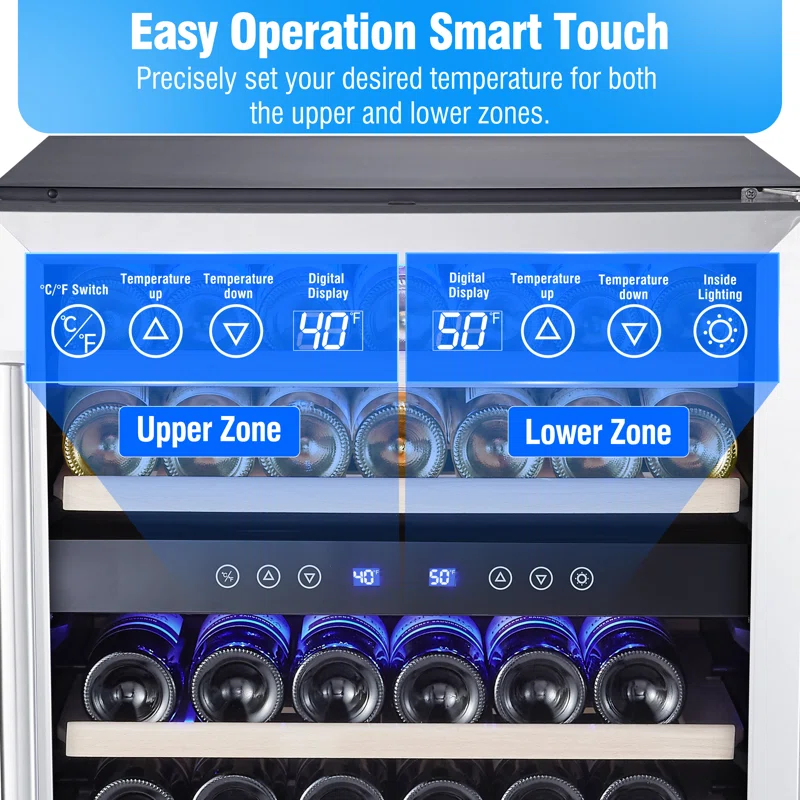 Kalamera Dual Zone 23.5'' 46 Bottle Wine Refrigerator with Reversible Door