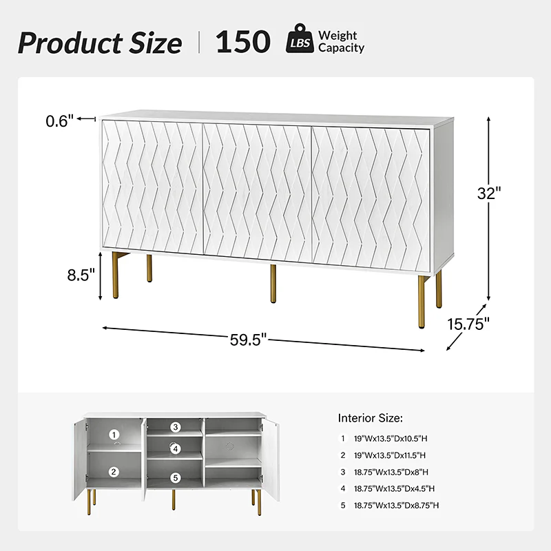 Jakob 3-Door Modern Sideboard with Adjustable Shelves