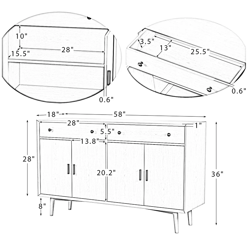 Alberto 58 Wide 2 Drawer Sideboard