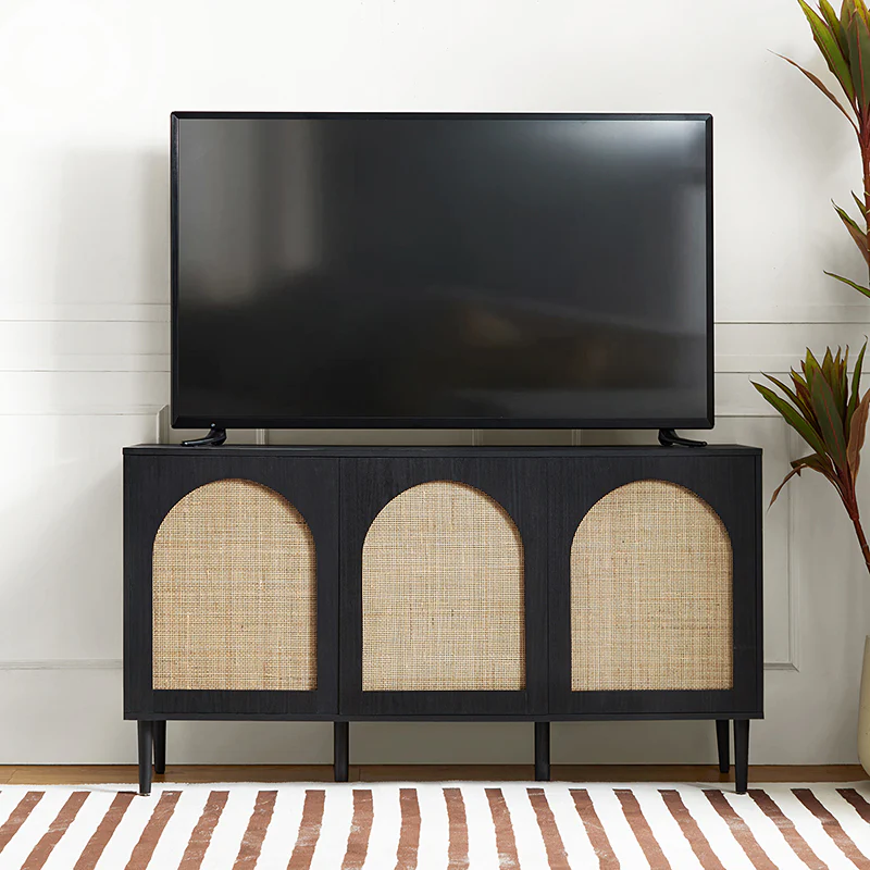 Posey 56 Wide Wood and Rattan Kacie Modern Sideboard