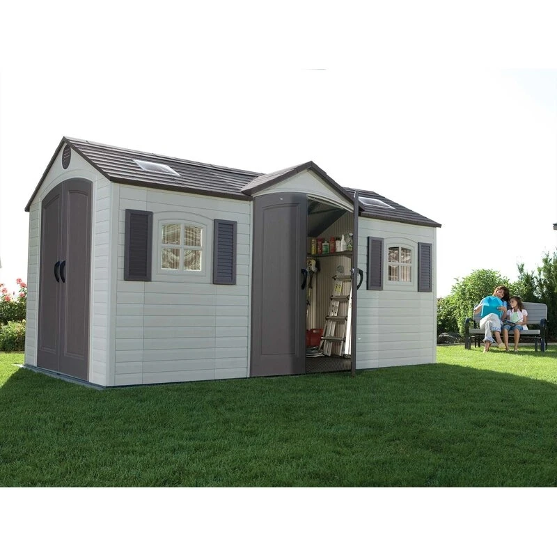 Double entry 15' wide x 8' deep plastic storage shed