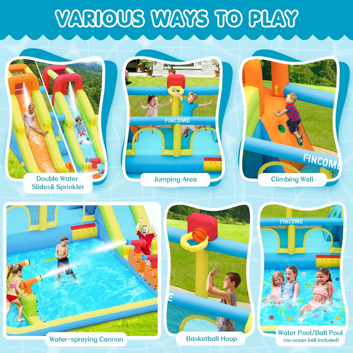 Inflatable Bounce House for Kids, Water Bounce House with Double Slides Outdoor Indoor, Jumping Bouncy Castle with Air Blower for Park Backyard Party Birthday (with 750W Blower)