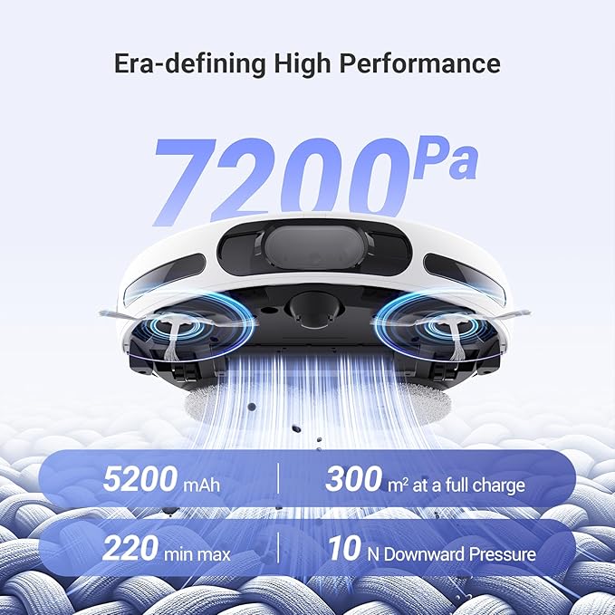 EZVIZ RS20 Pro Robot Vacuum Cleaner Auto All in One Station, 7200Pa, Hot Water Mop Washing, Hot Wind Self Drying, Self Emptying, Self Refilling, Pet Friendly, Carpet Detection, AI Obstacle Avoidance