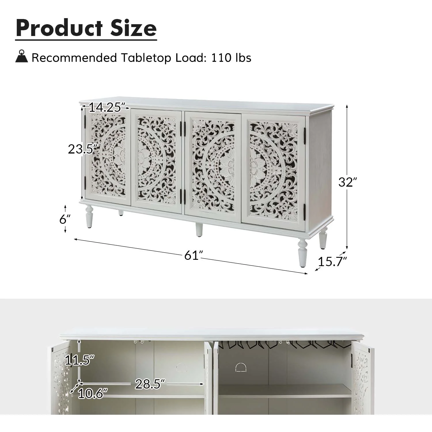 Emathides 63 Solid Wood Sideboard with Lighting & Wine Rack